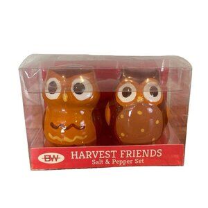 Owl Salt & Pepper Shakers Ceramic by Boston Warehouse Retro Fall Harvest Friends